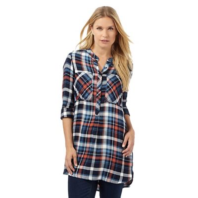 The Collection Blue and orange checked longline shirt